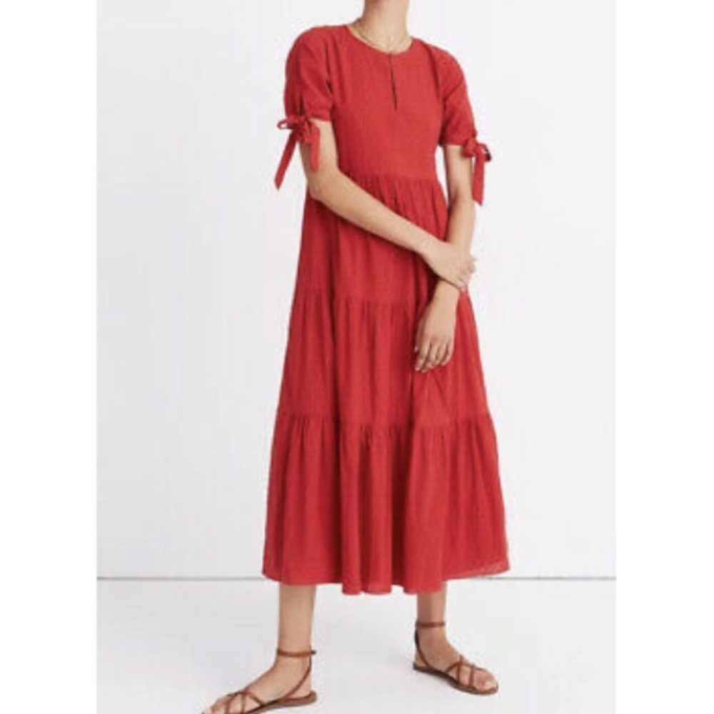 Madewell Red Tiered Midi Dress Swiss Dot Sz XXS